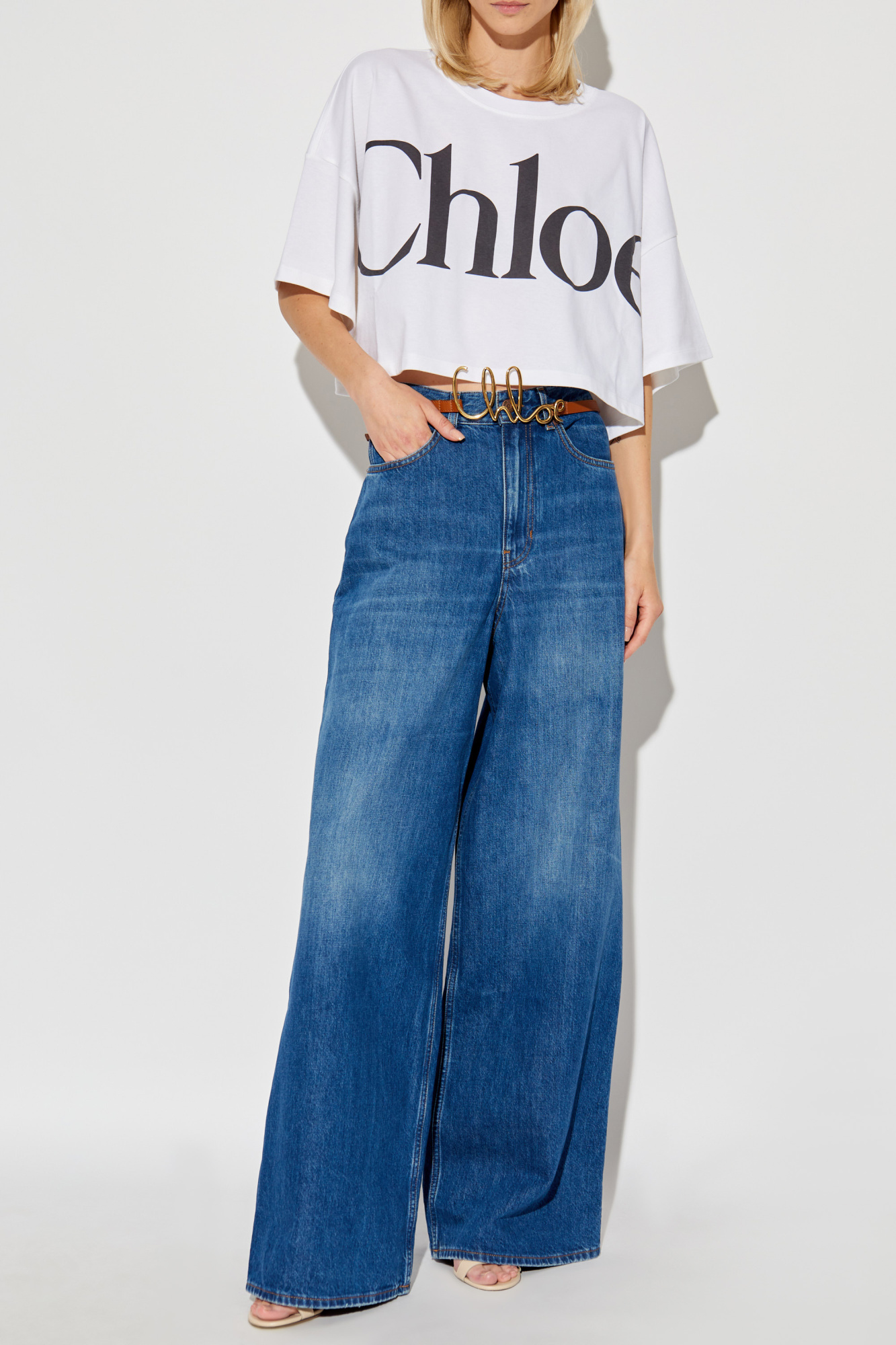 Kremowy Krótki t-shirt typu `oversize` Chloé - Vitkac Polska